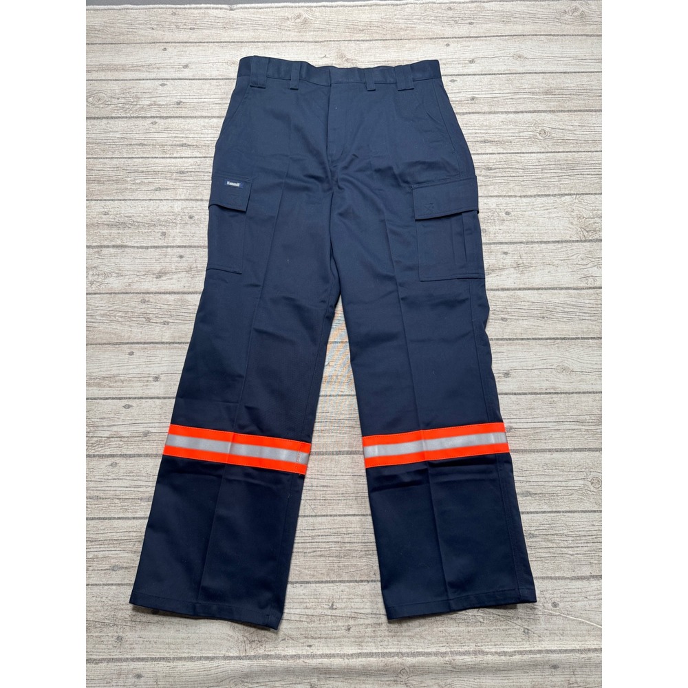 NEW Hammill Cargo Pants Men's 34x32 Navy Blue Reflective Tape Hi-Vis Workwear
